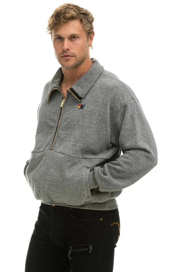 WomenMen Sweatshirts Aviator Nation Logo Embroidery Half Zip Sweatshirt 8211 Heather Grey