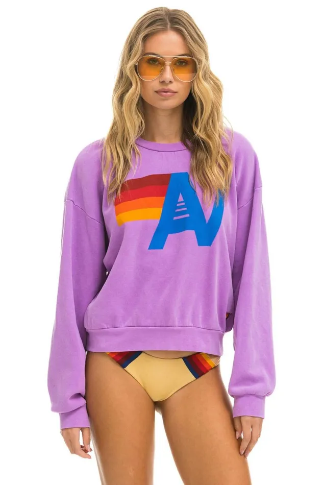 WomenMen Sweatshirts Aviator Nation Logo Relaxed Crew Sweatshirt 8211 Neon Purple WomenMen Sweatshirts Aviator Nation Logo Relaxed Crew Sweatshirt 8211 Neon Purple
