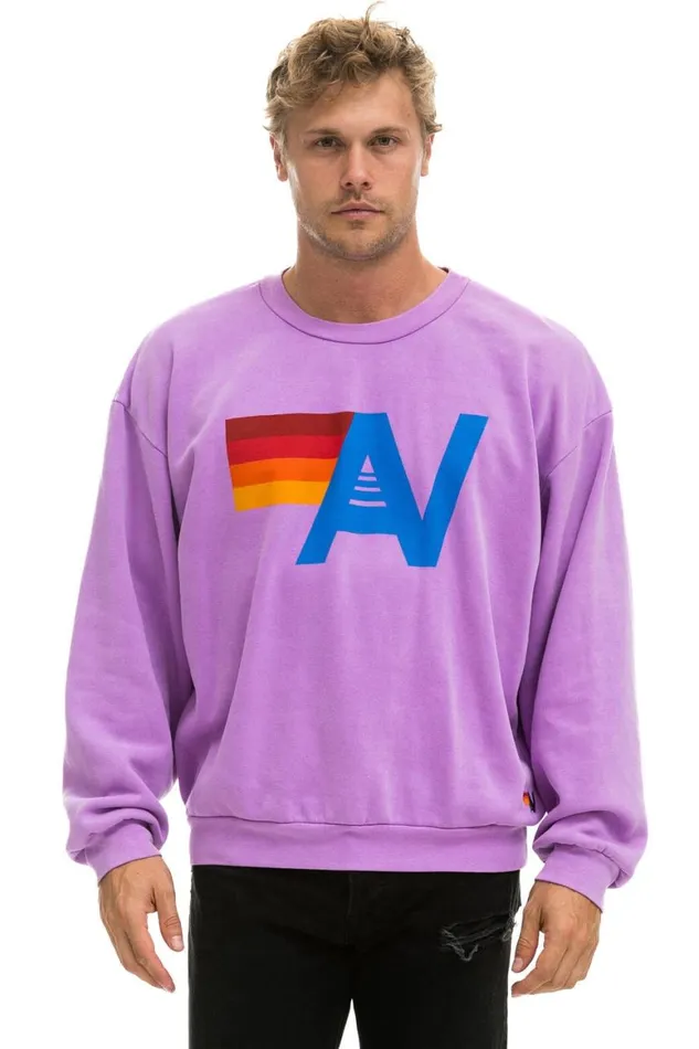WomenMen Sweatshirts Aviator Nation Logo Relaxed Crew Sweatshirt 8211 Neon Purple