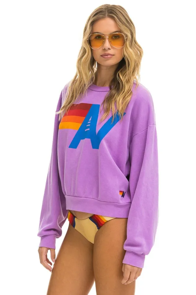 WomenMen Sweatshirts Aviator Nation Logo Relaxed Crew Sweatshirt 8211 Neon Purple