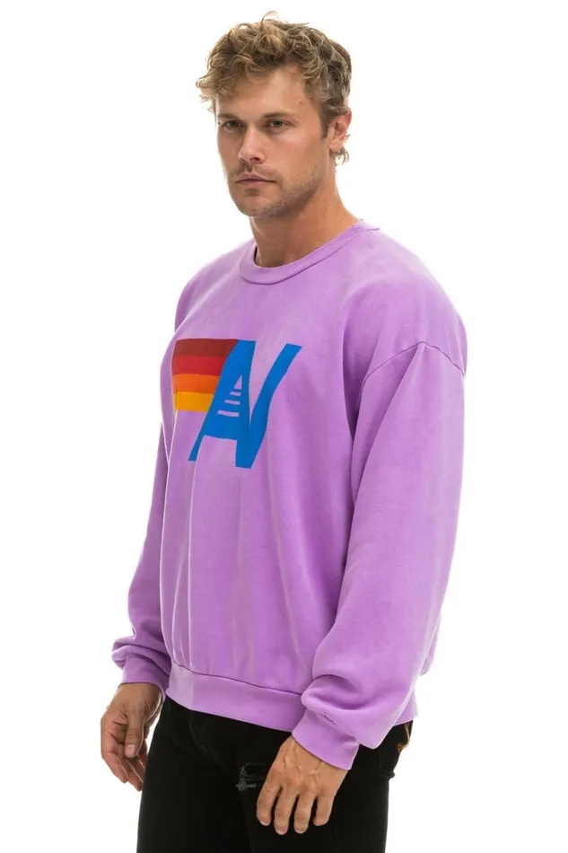 WomenMen Sweatshirts Aviator Nation Logo Relaxed Crew Sweatshirt 8211 Neon Purple