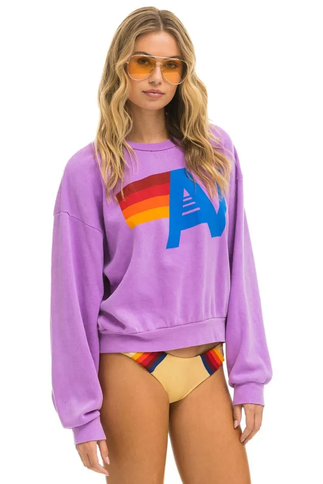 WomenMen Sweatshirts Aviator Nation Logo Relaxed Crew Sweatshirt 8211 Neon Purple