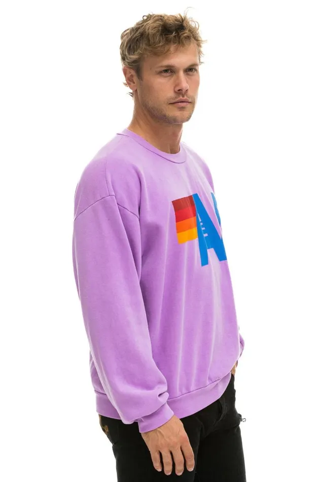 WomenMen Sweatshirts Aviator Nation Logo Relaxed Crew Sweatshirt 8211 Neon Purple