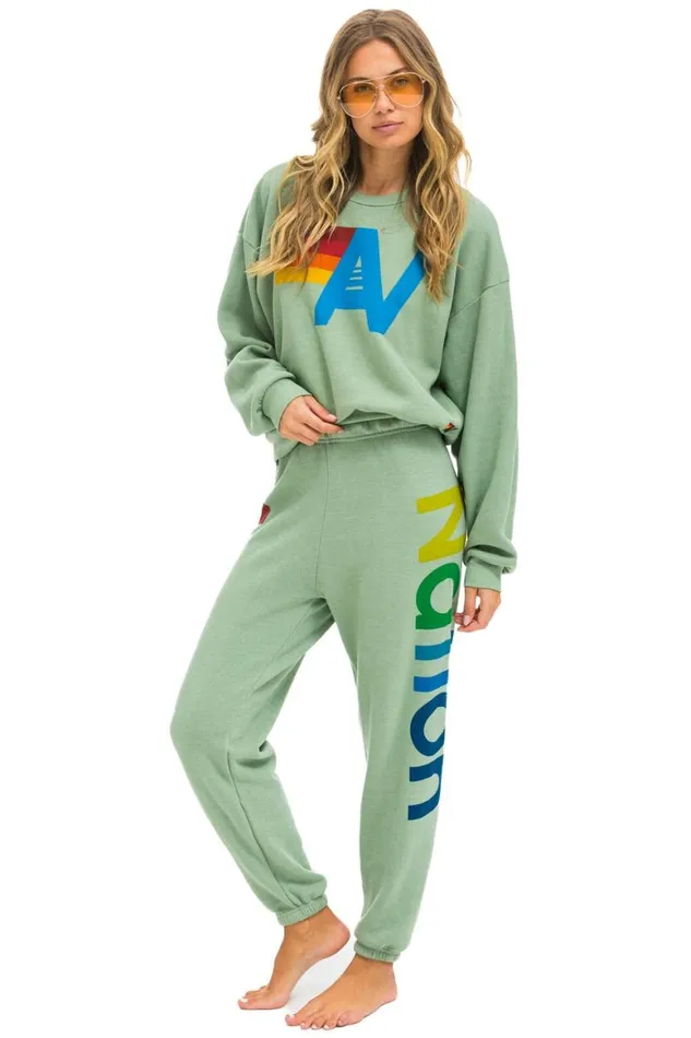 WomenMen Sweatshirts Aviator Nation Logo Relaxed Crew Sweatshirt 8211 Sage