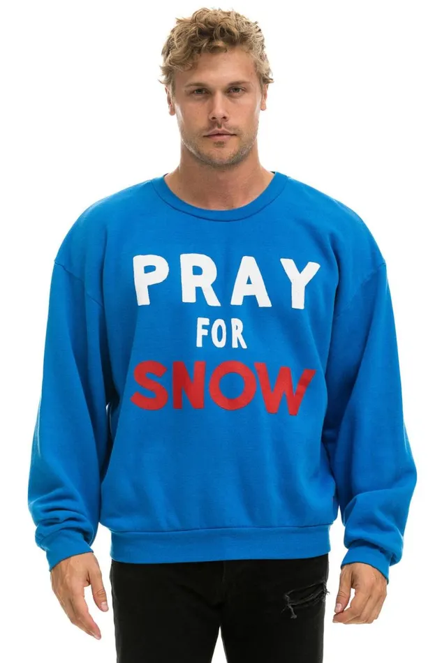 WomenMen Sweatshirts Aviator Nation Pray For Snow Relaxed Crew Sweatshirt 8211 Ocean