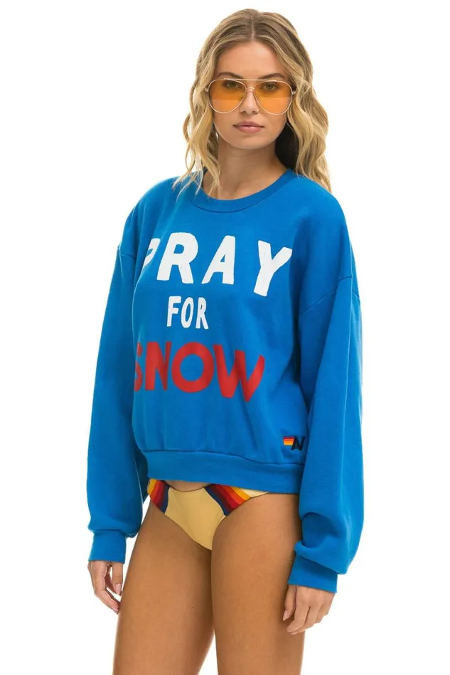 WomenMen Sweatshirts Aviator Nation Pray For Snow Relaxed Crew Sweatshirt 8211 Ocean