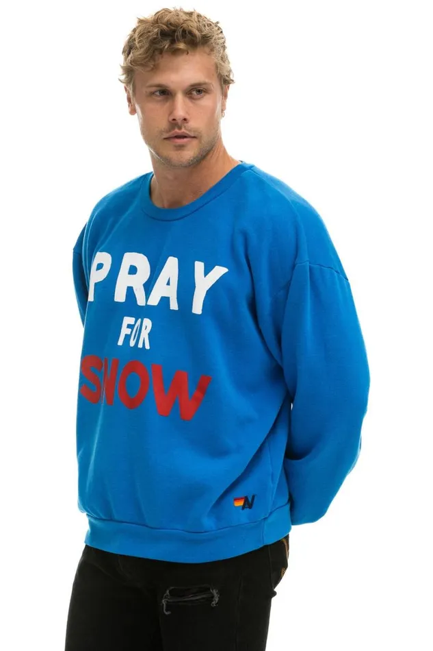 WomenMen Sweatshirts Aviator Nation Pray For Snow Relaxed Crew Sweatshirt 8211 Ocean