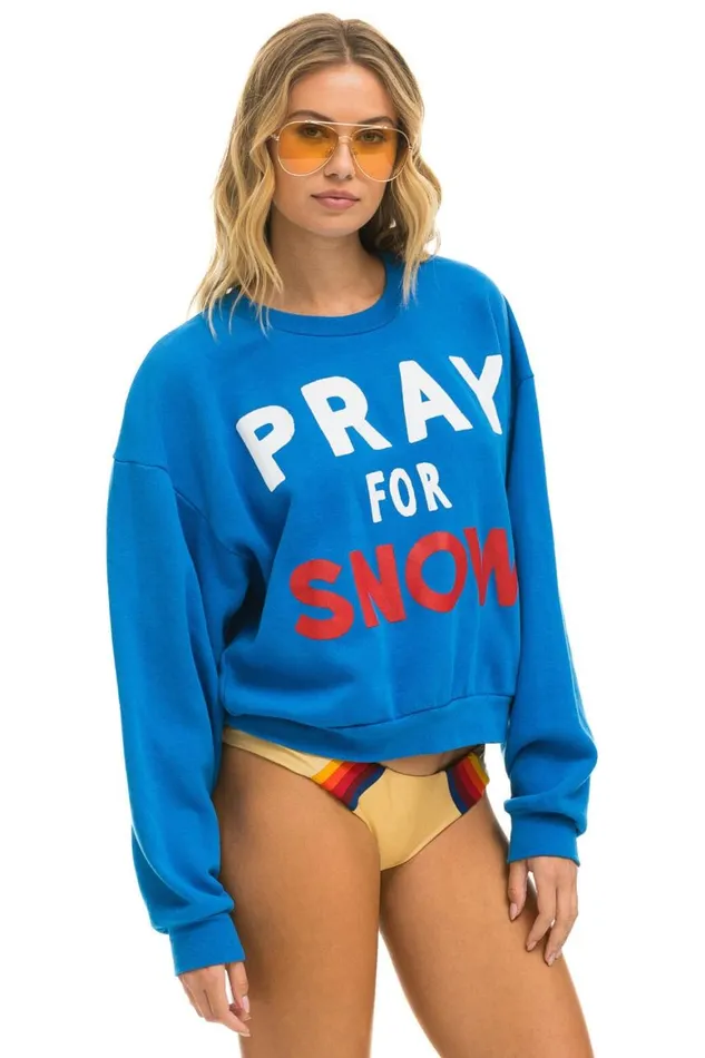 WomenMen Sweatshirts Aviator Nation Pray For Snow Relaxed Crew Sweatshirt 8211 Ocean