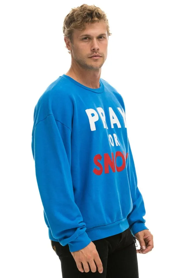 WomenMen Sweatshirts Aviator Nation Pray For Snow Relaxed Crew Sweatshirt 8211 Ocean