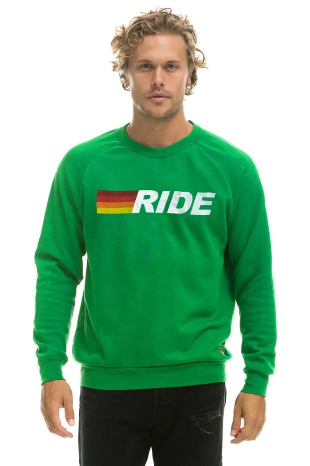 WomenMen Sweatshirts Aviator Nation Ride Logo White Crew Sweatshirt 8211 Kelly Green