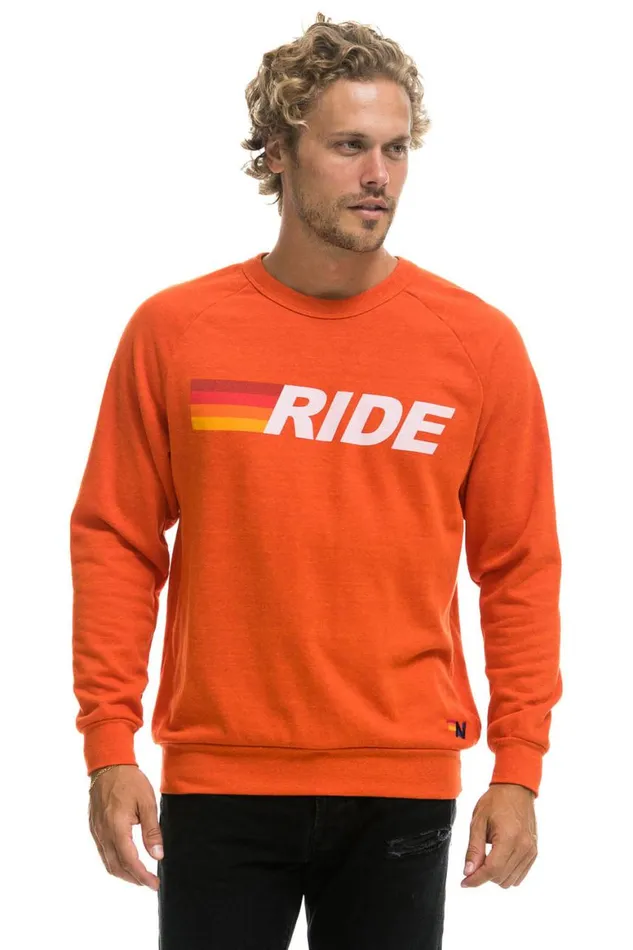 WomenMen Sweatshirts Aviator Nation Ride Logo White Crew Sweatshirt 8211 Orange