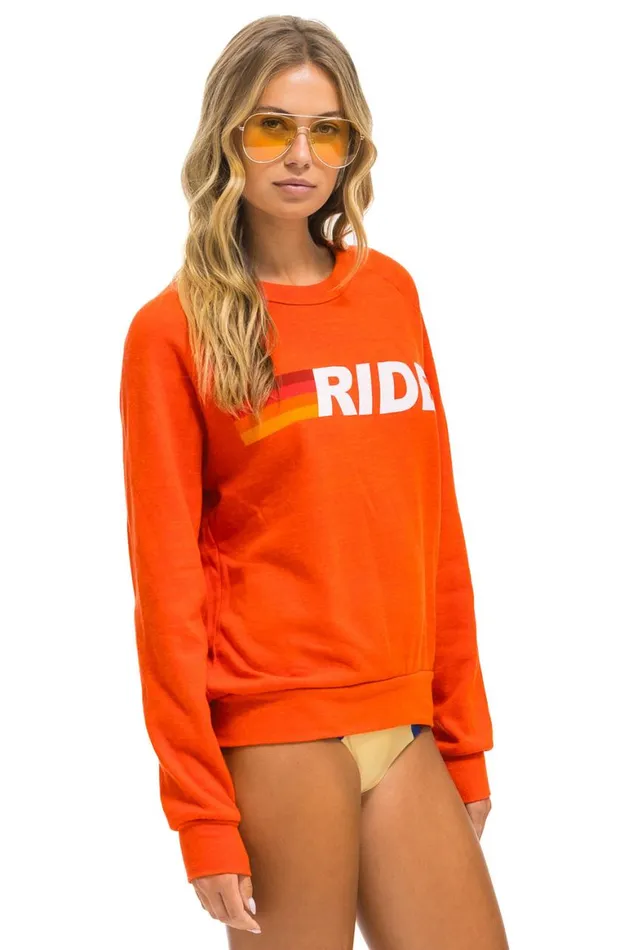 WomenMen Sweatshirts Aviator Nation Ride Logo White Crew Sweatshirt 8211 Orange