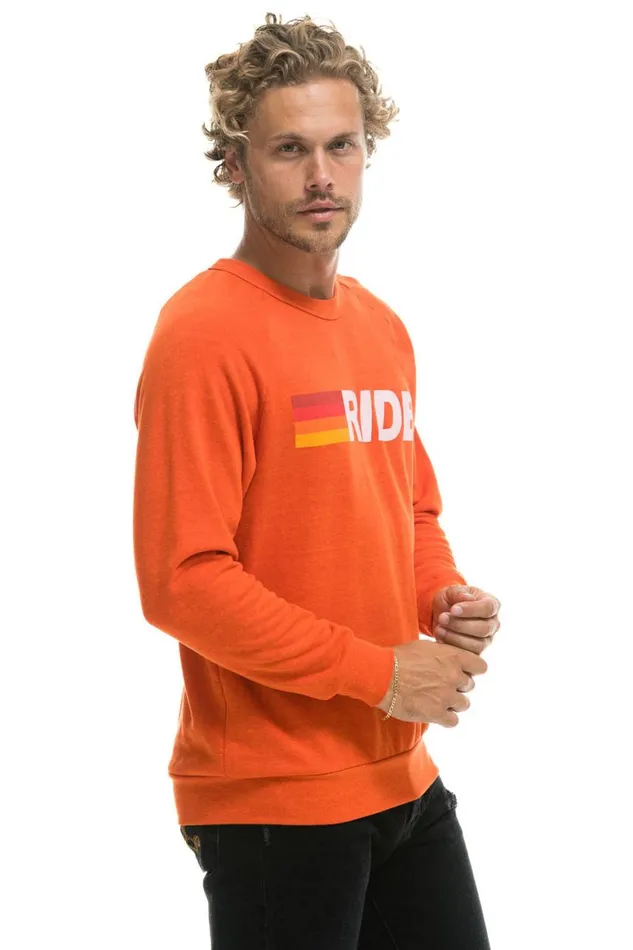 WomenMen Sweatshirts Aviator Nation Ride Logo White Crew Sweatshirt 8211 Orange