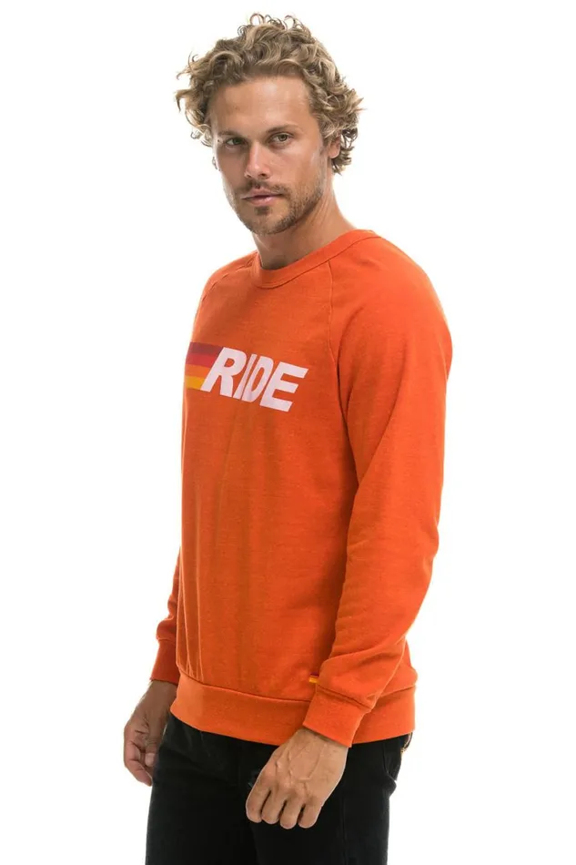 WomenMen Sweatshirts Aviator Nation Ride Logo White Crew Sweatshirt 8211 Orange