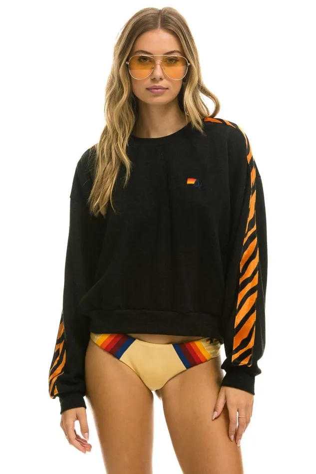 WomenMen Sweatshirts Aviator Nation Tiger Stripe Relaxed Fit Crew Sweatshirt 8211 Black Tiger WomenMen Sweatshirts Aviator Nation Tiger Stripe Relaxed Fit Crew Sweatshirt 8211 Black Tiger