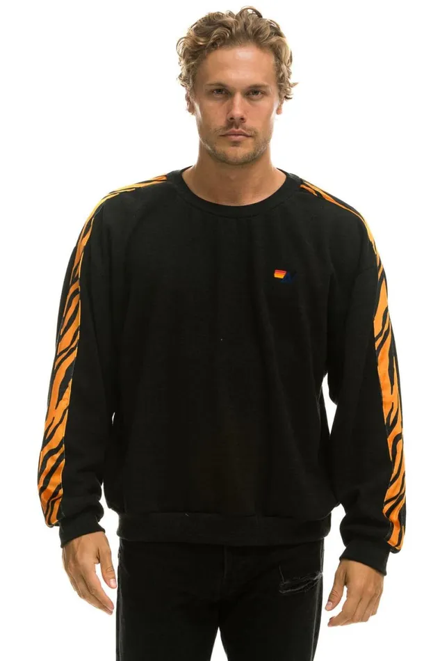 WomenMen Sweatshirts Aviator Nation Tiger Stripe Relaxed Fit Crew Sweatshirt 8211 Black Tiger