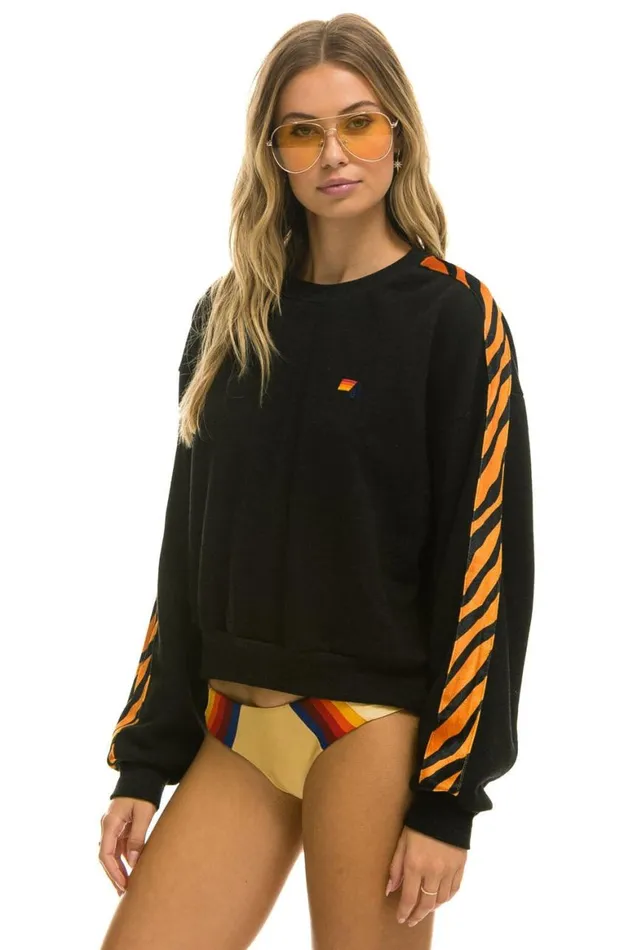 WomenMen Sweatshirts Aviator Nation Tiger Stripe Relaxed Fit Crew Sweatshirt 8211 Black Tiger