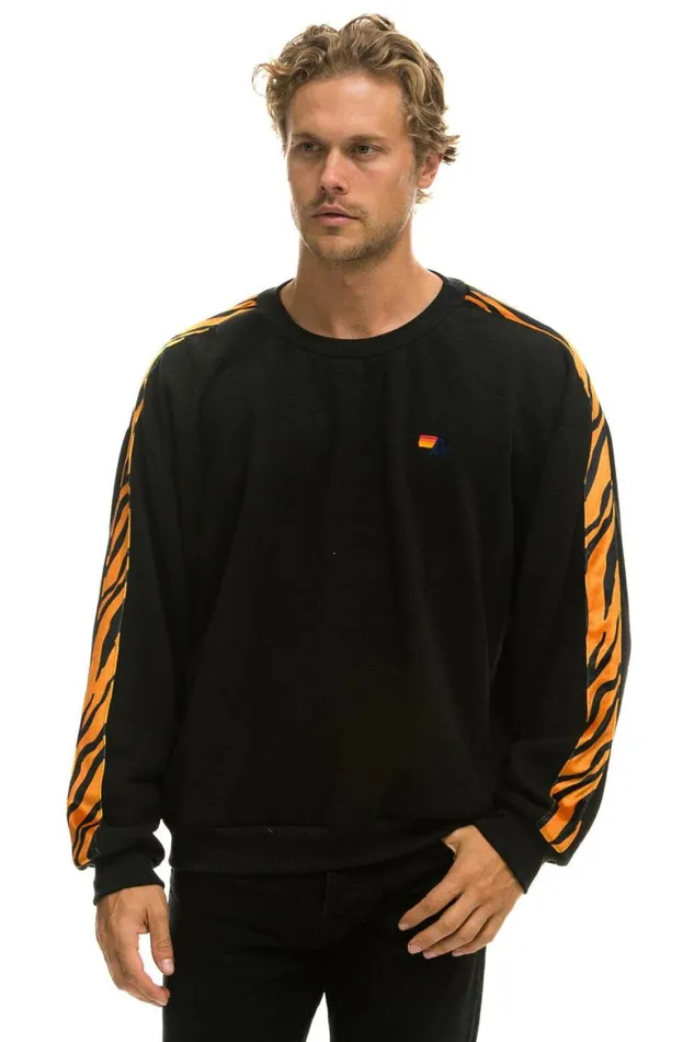WomenMen Sweatshirts Aviator Nation Tiger Stripe Relaxed Fit Crew Sweatshirt 8211 Black Tiger