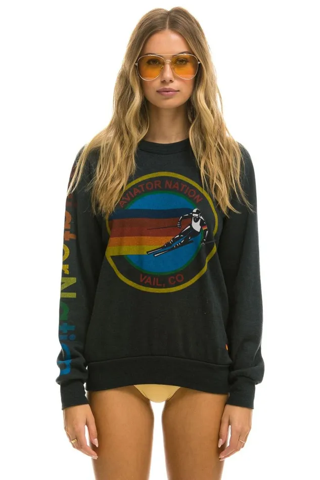 WomenMen Sweatshirts Aviator Nation Vail Crew Sweatshirt 8211 Charcoal