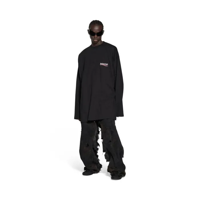 WomenMen Tshirts Balenciaga Political Campaign Long Sleeve Tshirt Oversized In Black WomenMen Tshirts Balenciaga Political Campaign Long Sleeve Tshirt Oversized In Black