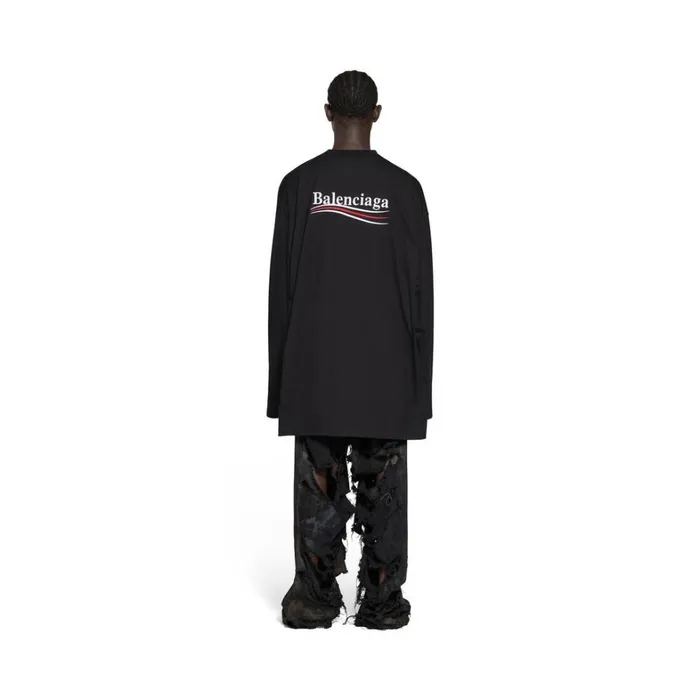 WomenMen Tshirts Balenciaga Political Campaign Long Sleeve Tshirt Oversized In Black