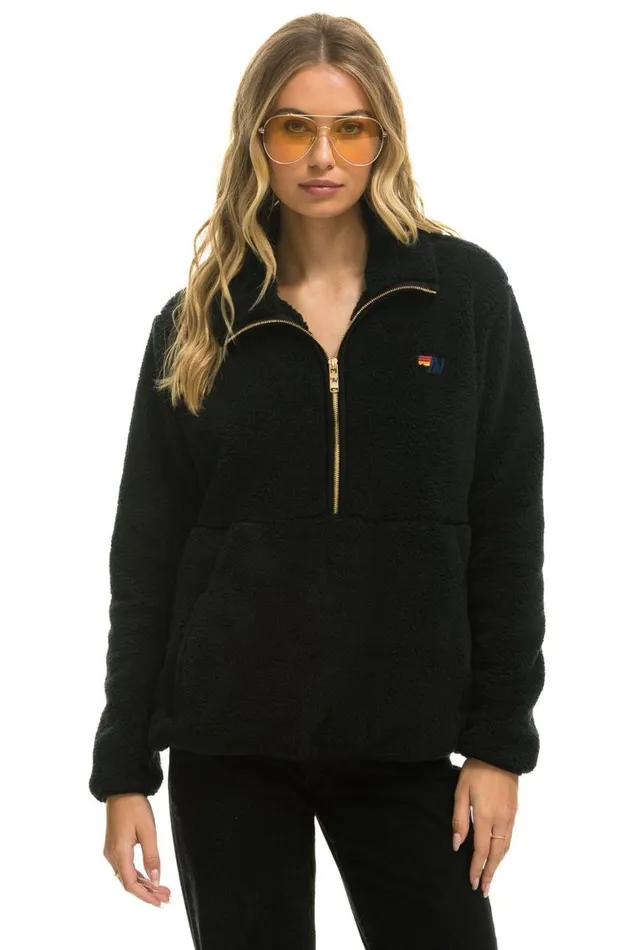 WomenMen Teddy Jackets Aviator Nation Teddy Unisex Half Zip Jacket 8211 Black