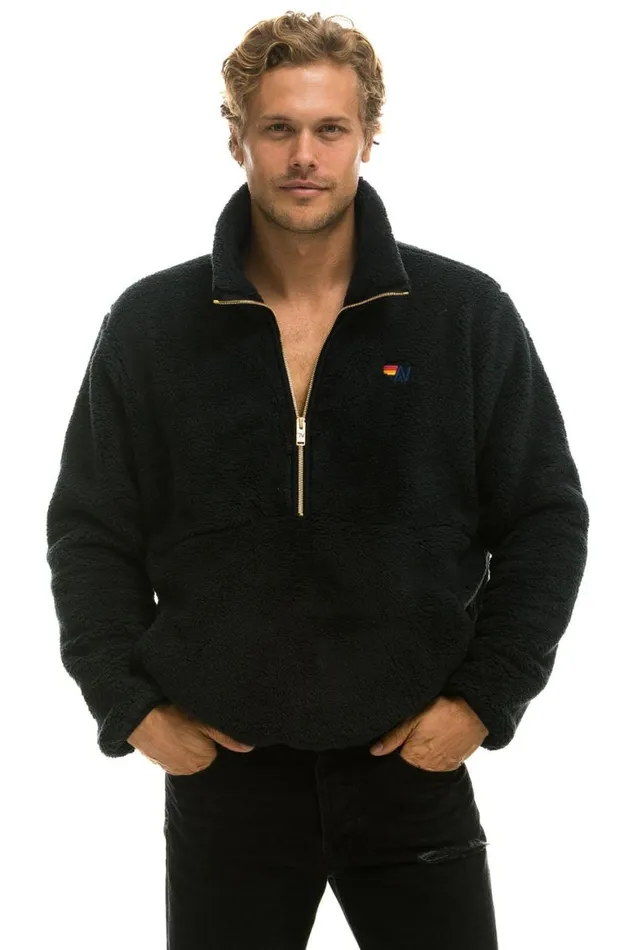 WomenMen Teddy Jackets Aviator Nation Teddy Unisex Half Zip Jacket 8211 Black