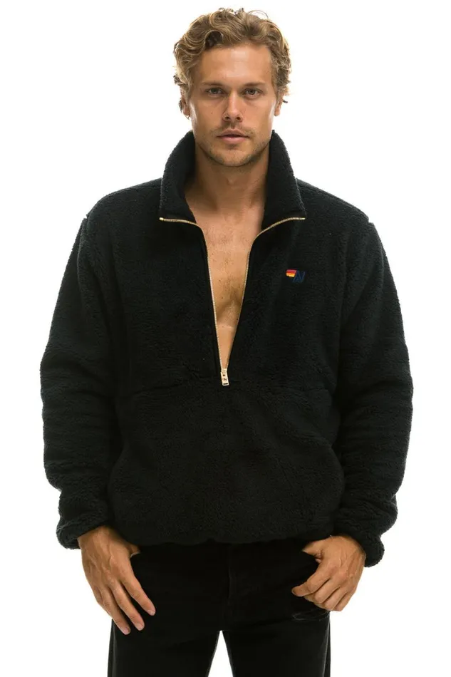 WomenMen Teddy Jackets Aviator Nation Teddy Unisex Half Zip Jacket 8211 Black