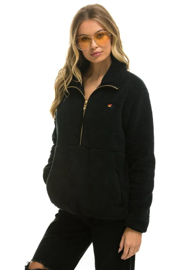 WomenMen Teddy Jackets Aviator Nation Teddy Unisex Half Zip Jacket 8211 Black