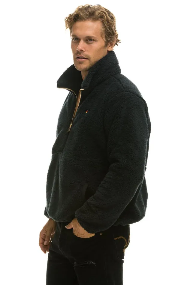 WomenMen Teddy Jackets Aviator Nation Teddy Unisex Half Zip Jacket 8211 Black
