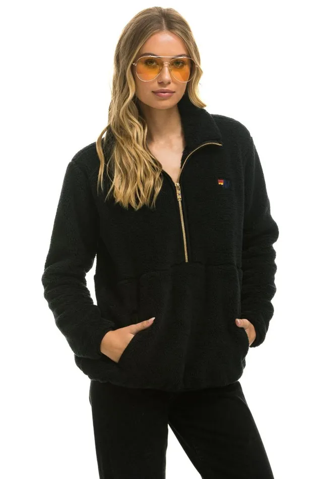 WomenMen Teddy Jackets Aviator Nation Teddy Unisex Half Zip Jacket 8211 Black