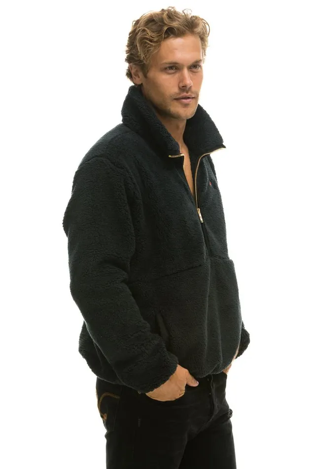 WomenMen Teddy Jackets Aviator Nation Teddy Unisex Half Zip Jacket 8211 Black