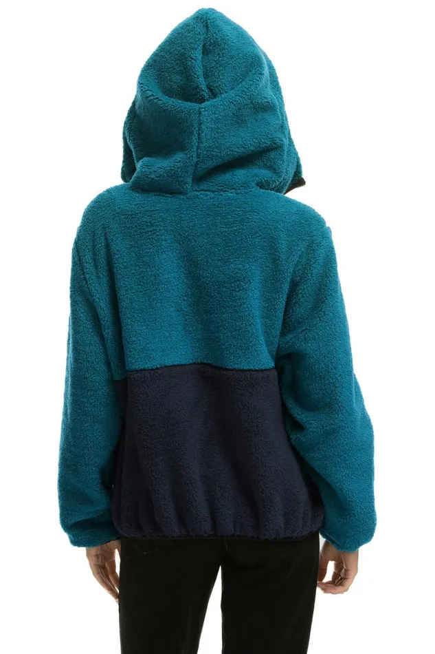 WomenMen Teddy Jackets Aviator Nation Teddy Unisex Hooded Half Zip Color Block Jacket 8211 Capri