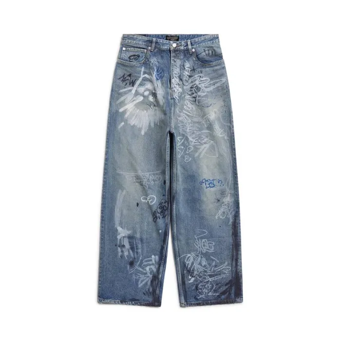 WomenMen Trousers Balenciaga Graffiti Baggy Trousers In Light Blue