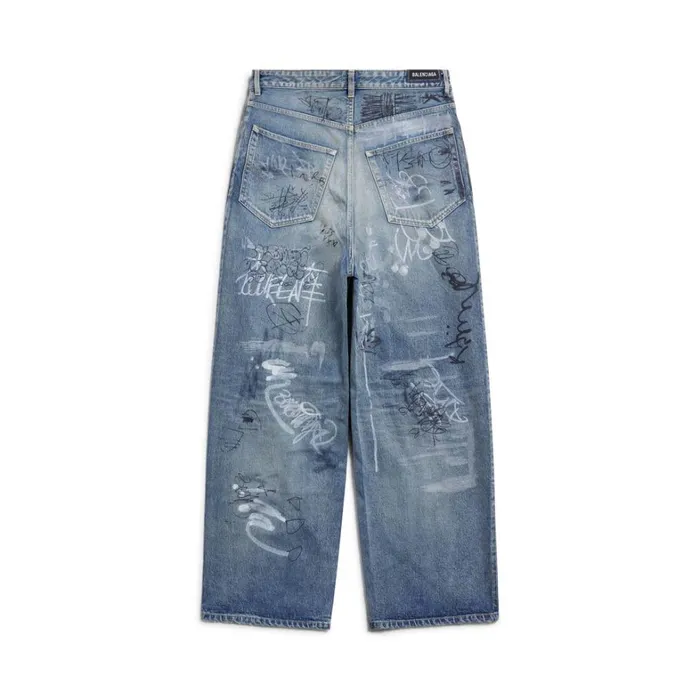 WomenMen Trousers Balenciaga Graffiti Baggy Trousers In Light Blue