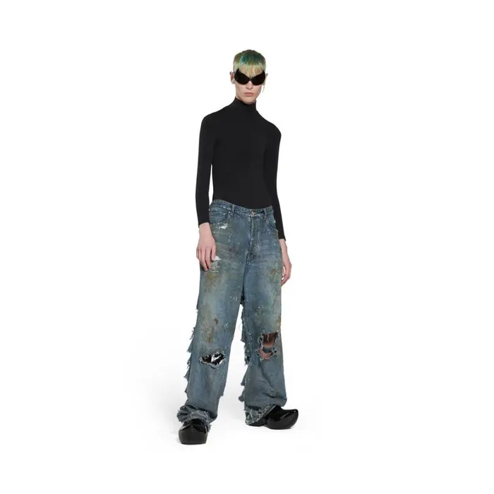 WomenMen Trousers Balenciaga Super Destroyed Baggy Trousers In Light Blue