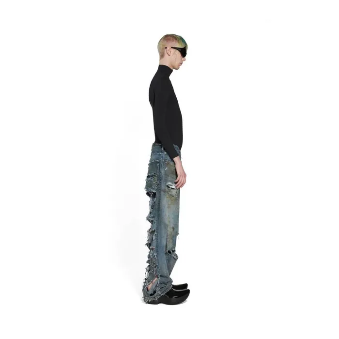 WomenMen Trousers Balenciaga Super Destroyed Baggy Trousers In Light Blue