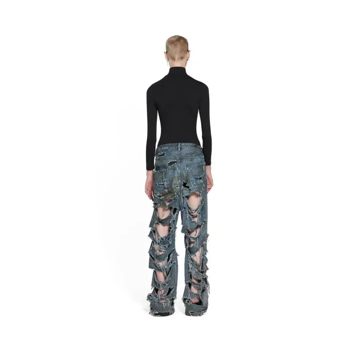 WomenMen Trousers Balenciaga Super Destroyed Baggy Trousers In Light Blue