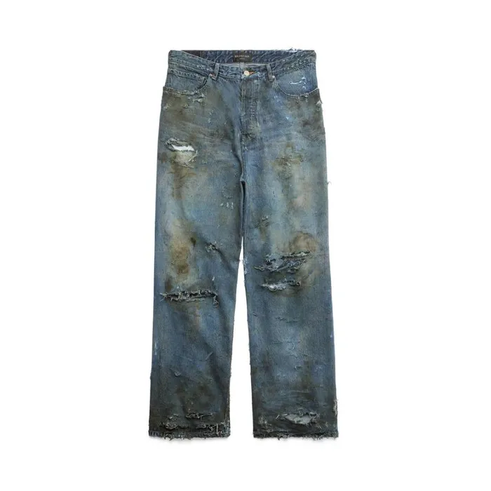 WomenMen Trousers Balenciaga Super Destroyed Baggy Trousers In Light Blue