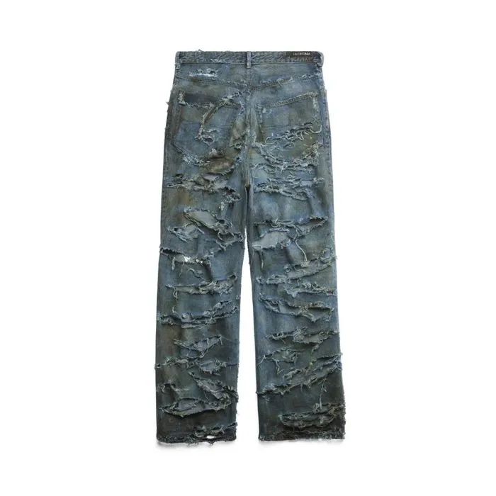 WomenMen Trousers Balenciaga Super Destroyed Baggy Trousers In Light Blue