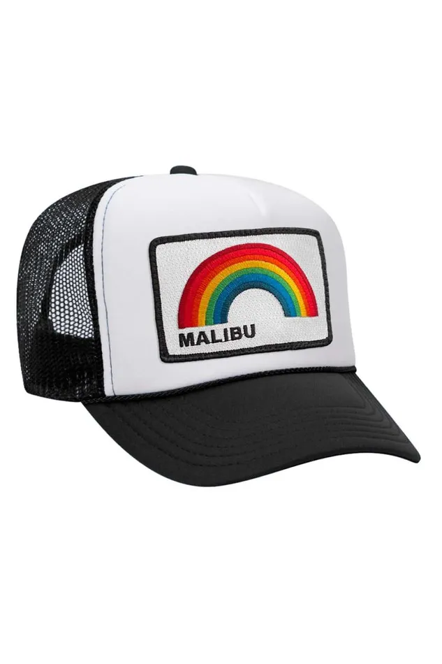 WomenMen Trucker Hats Aviator Nation Malibu Rainbow Trucker Hat