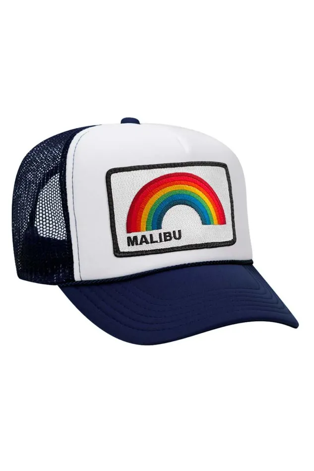 WomenMen Trucker Hats Aviator Nation Malibu Rainbow Trucker Hat