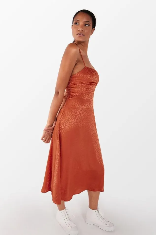 Women Midi Dresses Cupshe Janiya Lace Up Leopard Fitted Waist Slip Dress Red