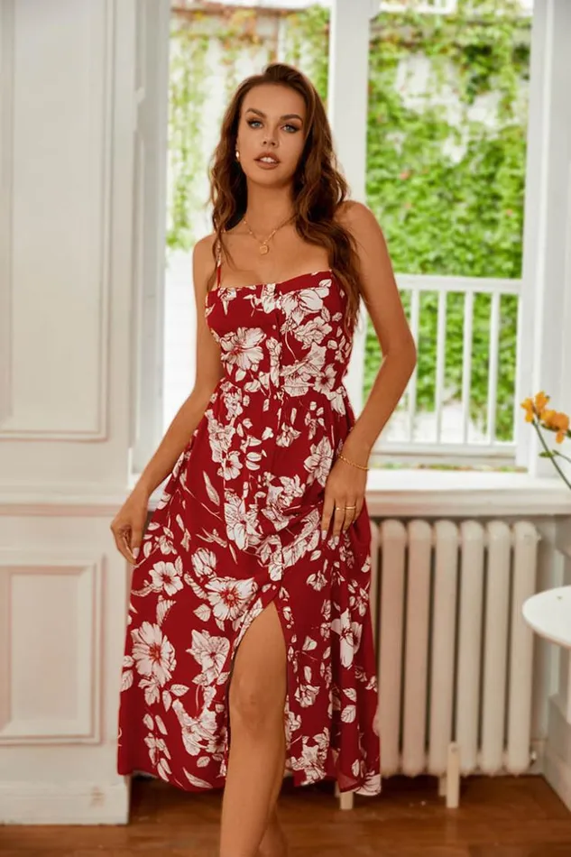 Women Midi Dresses Cupshe Layla Floral Button Front Slip Dress Multicolor