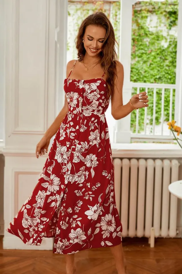 Women Midi Dresses Cupshe Layla Floral Button Front Slip Dress Multicolor