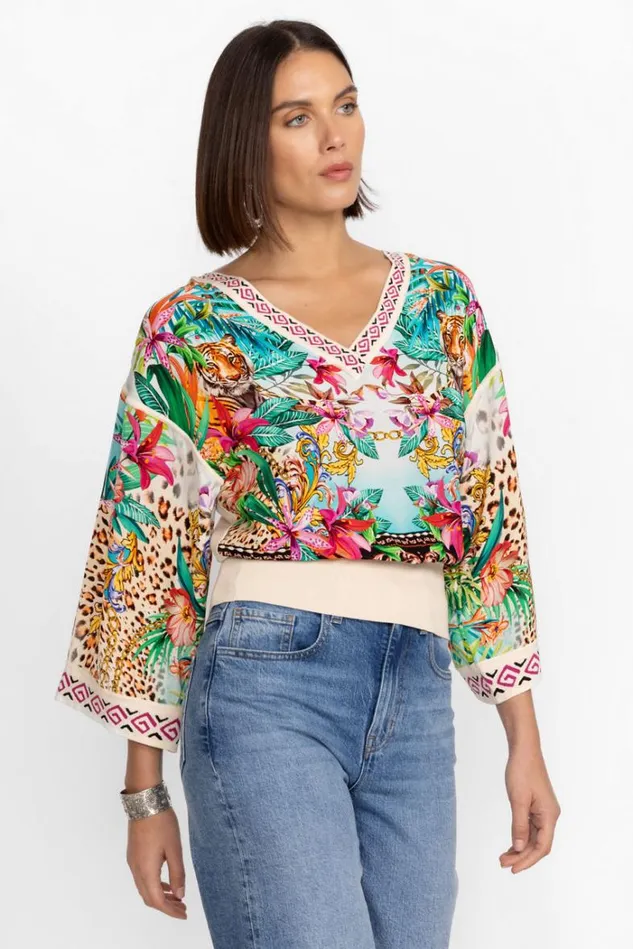 Women MILLER TIGRES PULLOVER BLOUSE Miller Tigre Scarf Print Johnny Was Tops Women MILLER TIGRES PULLOVER BLOUSE Miller Tigre Scarf Print Johnny Was Tops