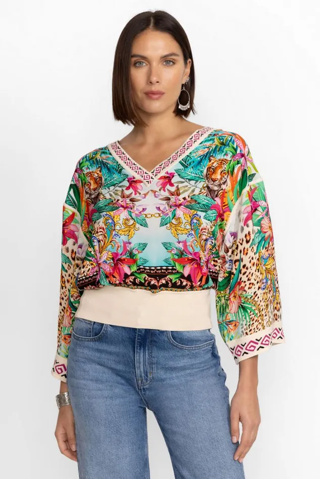 Women MILLER TIGRES PULLOVER BLOUSE Miller Tigre Scarf Print Johnny Was Tops Women MILLER TIGRES PULLOVER BLOUSE Miller Tigre Scarf Print Johnny Was Tops