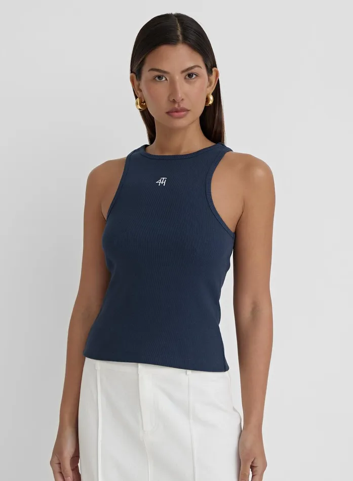 Women Navy 4th Branded Racer Vest Top Everyday 4th and Reckless Tops