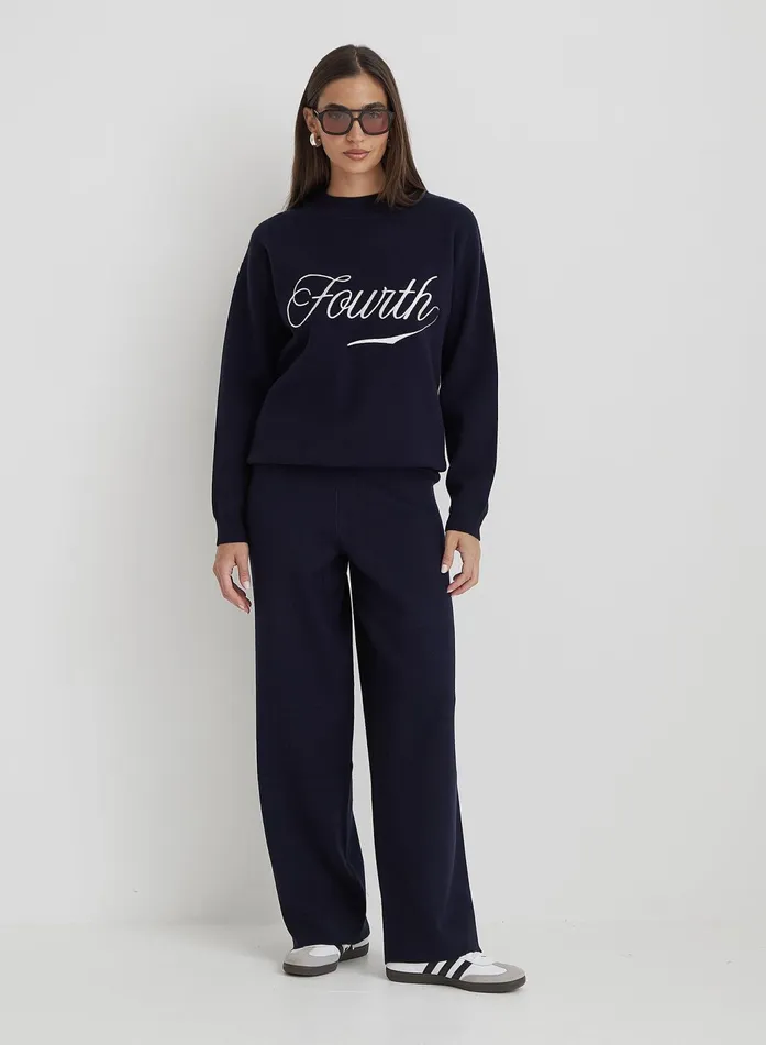 Women Navy Knitted Wide Leg Trouser Cameron 4th and Reckless Athleisure