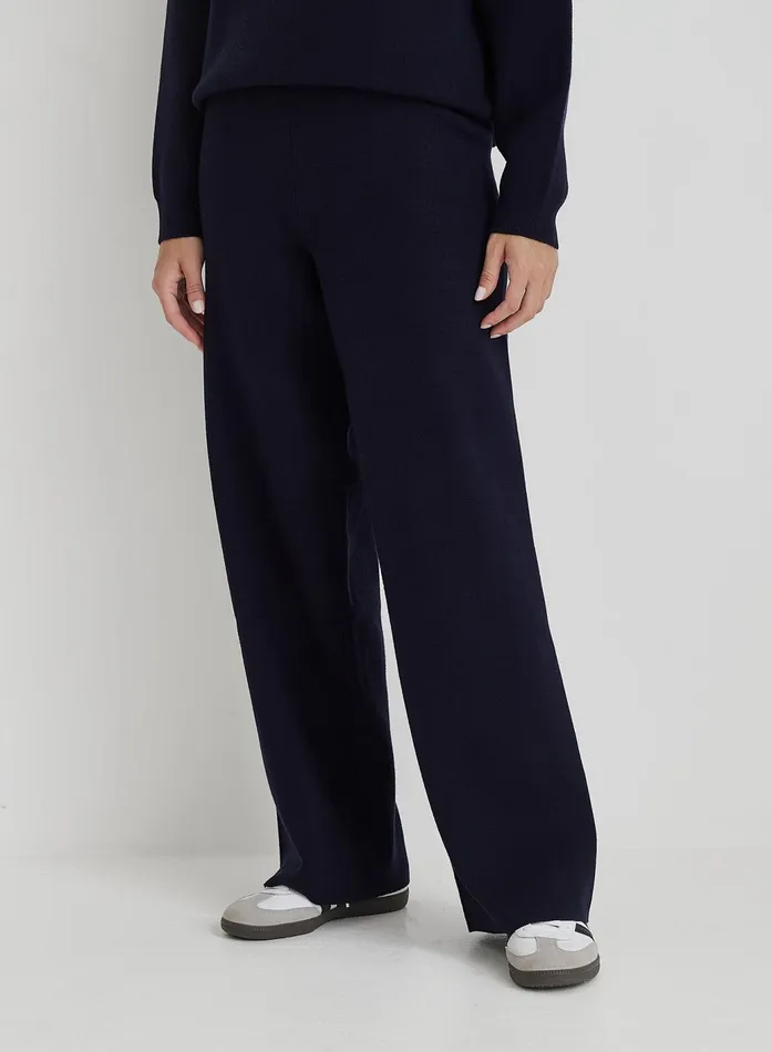 Women Navy Knitted Wide Leg Trouser Cameron 4th and Reckless Athleisure